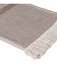 dünne, weiche Decke mit Fransen aus strukturiertem Webstoff, sandfarben