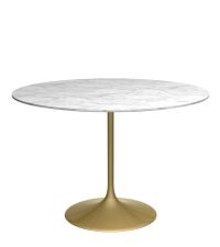 moderner runder Marmor-Esstisch, Tischplatte aus weißem Marmor mit Messing-Fuß in gold