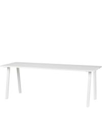 schlanker Esstisch oder Schreibtisch aus Holz, weiß lackiert mit abstehenden Füßen