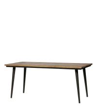 besonders zarter Esstisch im Retro-Design aus recyceltem Ulmenholz mit matter Oberfläche 180 x 90 cm, Füße matt schwarz 