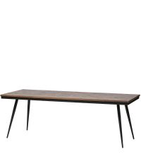 großer Esstisch im angesagten Retro-Style aus recyceltem Teakholz, Tischbeine & Rahmen aus schwarzem Eisen 220 cm x 90 cm