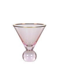 rosafarbenes Martini-Glas mit goldenem Rand auf Glaskugel-Stiel