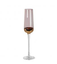 elegantes Sektglas aus lila getöntem Glas mit kupferfarbenem Boden