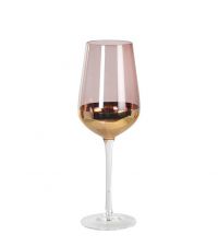 elegantes, zartes Rotweinglas mit kupferfarbenem Boden aus lila getöntem Glas 
