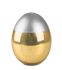 großes, stehendes Glas-Osterei in Antik-Optik, glänzend gold & silber