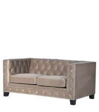 edles, beiges 2-Sitzer-Sofa mit Knopfheftung, Samtsofa mit Nieten beige