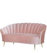 rosa Samtsofa im trendigem Muschel-Style, 2er Sofa mit Samtbezug, Füße gold