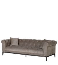 Dreisitzer-Sofa mit Knopfheftung und schwarzen Füßen, taupe