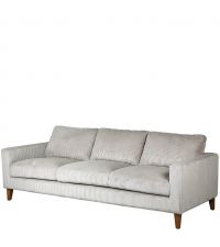 Dreiersofa mit Kordbezug und dunklen Holzfüßen, hellbeiges 3er Sofa mit Schnürlsamt-Bezug