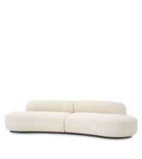 abgerundetes, puristisches Sofa mit naturfarbenem Bouclé-Bezug und schwarzem Sockel, Eichholtz