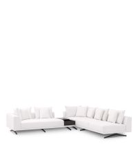 moderne, flexible Sitzgruppe, weißes Ecksofa mit dunkelbrauner Ablage & schwarzen Füßen, Eichholtz