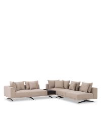 moderne, flexible Sitzgruppe, sandfarbenes Ecksofa mit dunkelbrauner Ablage & schwarzen Füßen, Eichholtz