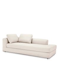 naturfarbenes Sofa mit Lehne, große Chaiselongue mit Chromrahmen, Ausrichtung links