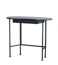 kleiner gerundeter Schreibtisch oder Schminktisch aus schwarzem Kiefernholz & Metall
