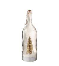 beleuchtete Deko-Flasche aus klarem Glas mit goldenem Weihnachtsbaum