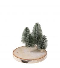Weihnachtsdeko auf Holztablett mit 4 kleinen Tannenbäumen, klein