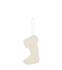 Weihnachtsanhänger Stiefel mit Plüschbesatz, naturweiß
