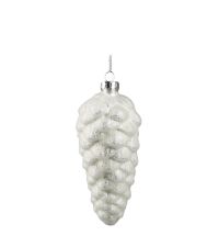 Christbaumanhänger 'Glitterzapfen' in weiß besetzt mit unzähligen kleinen Perlen