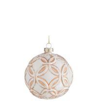 weiße Weihnachtskugel aus Glas mit goldenem geometrischen Muster
