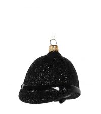 handgefertigter & handbemalter Weihnachtsanhänger schwarzer Reiterhelm mit Glitter