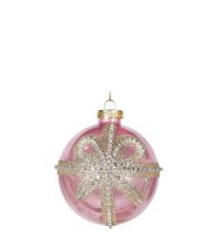 pink schimmernde Weihnachtskugel mit großer Schleife aus Dekosteinen