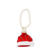 mini Christbaumanhänger Zipfelmütze in rot & weiß auf Perlenkette
