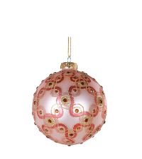 Weihnachtskugel mit geometrischem Kreismuster & Dekosteinen, rosa