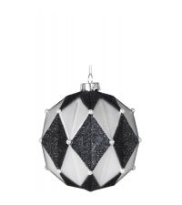 Weihnachtskugel mit erhabenem Harlekin-Muster in schwarz & weiß mit Perlen