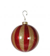 große, glänzende Weihnachtskugel mit Streifen, rot & gold
