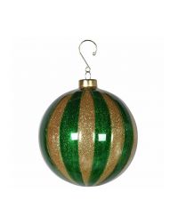 große, glänzende Weihnachtskugel mit Streifen, grün & gold