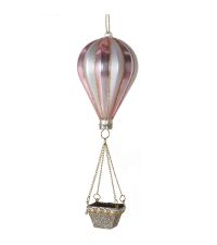 Weihnachtsanhänger Heißluftballon, rosa & weiß gestreift