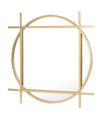 runder, goldener Wandspiegel mit eckiger Fassung