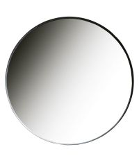 großer, runder Spiegel mit zartem Rahmen aus schwarzem Metall