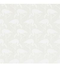 schimmernde Tapete mit Flamingos, Hintergrund metallisch champagner und Flamingos creme matt