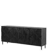 modernes Sideboard aus schwarzem Kiefernholz mit stukturierter Oberfläche mit geometrischem Muster