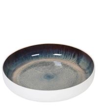 große flache Schale aus Keramik mit Farbverlauf von beige bis blau
