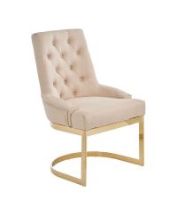 eleganter Essplatzstuhl mit Leinenbezug & goldenen Füßen & Rahmen, beige