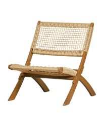 In- und Outdoor Klappstuhl aus Eukalyptusholz mit geflochtener Sitzfläche, naturfarben