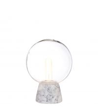 kugelförmige Tischleuchte aus klarem Glas mit rundem Sockel aus Marmor, grau