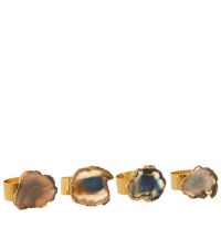 4 goldene Serviettenringe mit Achat-Steinen, dunkelblau