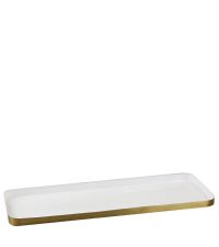 großes, längliches Deko-Tablett mit Hochglanz-Beschichtung, weiß & gold