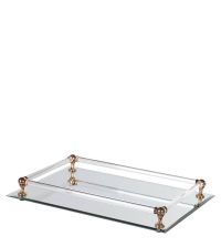 rechteckiges Tablett aus Acrylglas & Spiegelglas mit goldenen Details