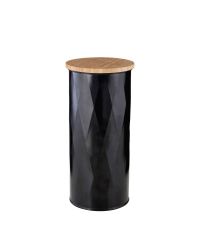Aufbewahrungsdose mit Harlekin-Muster aus schwarzem Metall mit Bambusdeckel mit luftdichter Kunststoffdichtung, groß