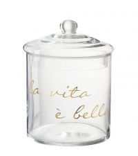 große Glasdose mit goldenem Schriftzug 'La Vita E Bella'