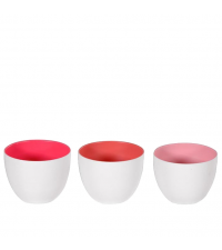 3 sommerlich zarte Teelichtgläser, außen weiß, innen rot, rosa & pink