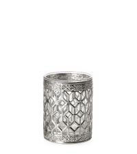 kleines Teelichtglas mit antikem Silbermantel mit Hexagon-Muster