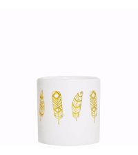kleines Teelichtglas mit süßen Feder-Print, weiß-gold