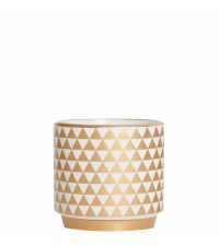 kleines Teelichtglas mit Karo-Muster und goldenem Rand, weiß