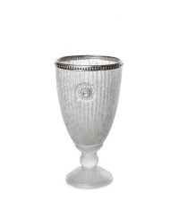 hoher Teelichtglas-Pokal in Frozen-Optik mit Schmuckstein