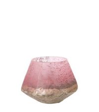 bauchiges, eckig geformtes Teelichtglas mit rosa-goldenem Farbverlauf 